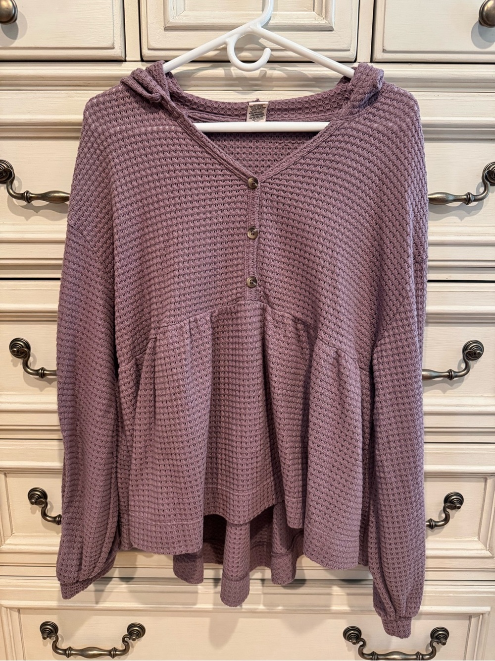 SO Lavender Waffle Knit Hoodie Top